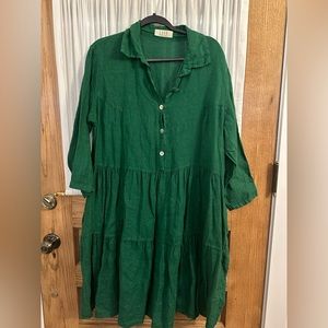 Saga Clothing 100% linen midi Kelly green dress size L